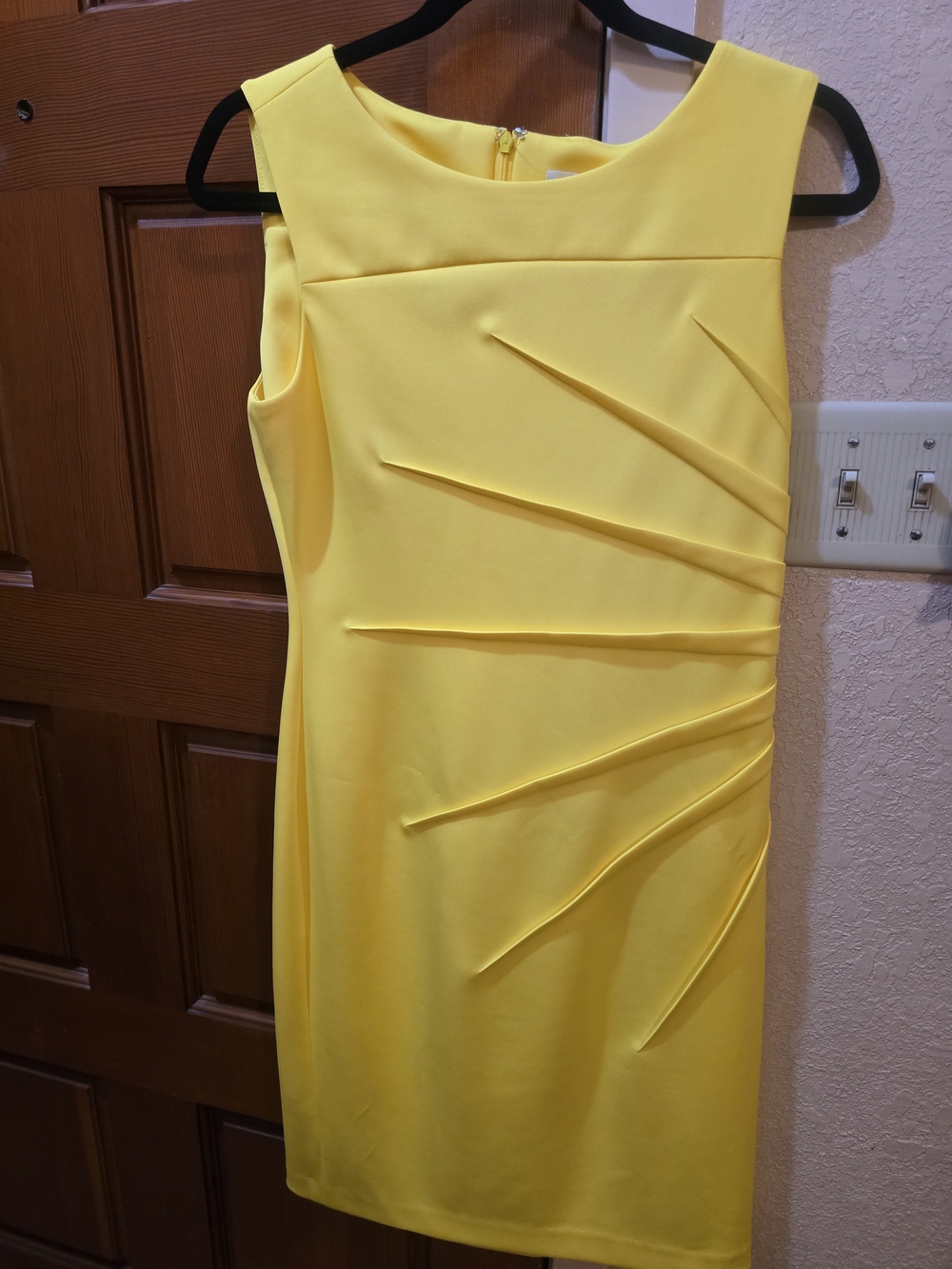 Calvin Klein Bright Yellow Sleeveless Mini Dress with Folded Pleats